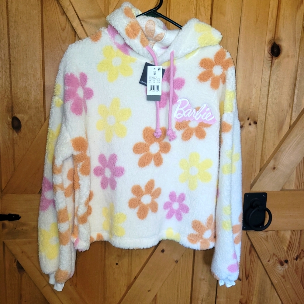 Grayson Barbie Sherpa Hoodie Floral Womens Size Medium Nwt